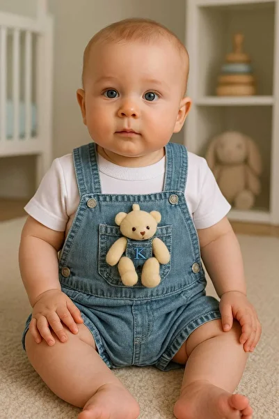Bilge Trend Cute Shorts Salopet with Teddy Bear - Set of 2