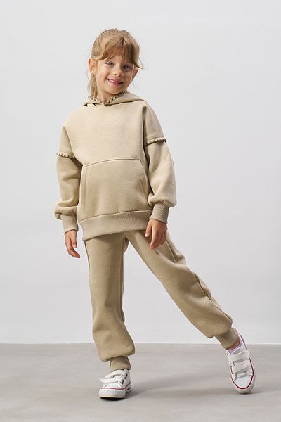 Minipodyum Sewn Detailed Hooded Girl's Bottom Top Tracksuit Set