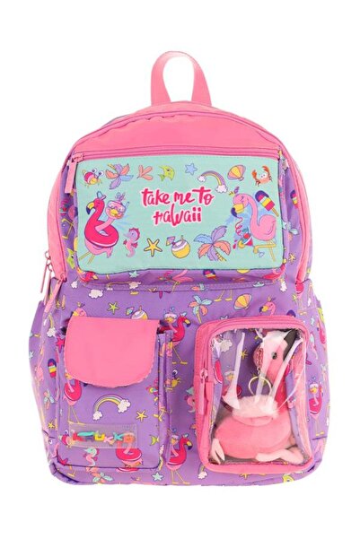 KAUKKO Rucsac de școală pentru copii Flamingo de pluș L5240
