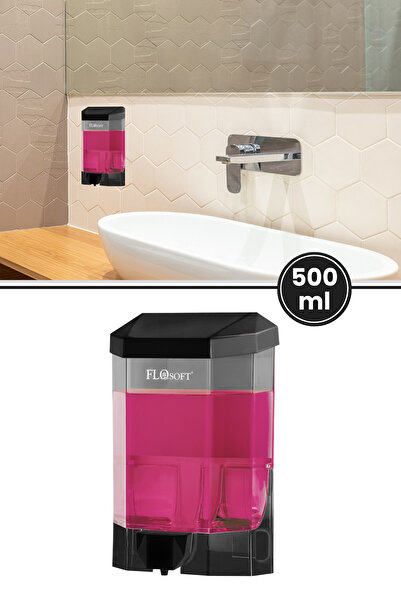 Flosoft Duvara Monte Siyah Sıvı Sabunluk F032S, Banyo Duş Şampuan Dezenfektan Sabun Dispanseri 500 ml