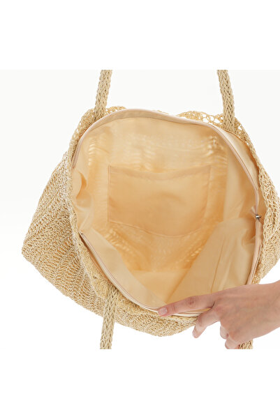 SOFT Handmade Cream Color Large Knitted Beach Bag – Semicircle Form