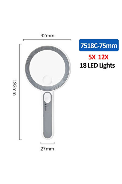 Choice 7518C-75mm مكبر محمول قابل لإعادة الشحن بثلاثة أوضاع إضاءة مع عدسة مكب...