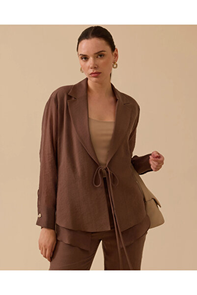 SEÇİL Bağlama Detaylı Kruvaze Keten Görünümlü Gömlek