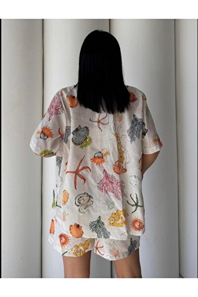 SOFT Seashell Printed Linen Shirt Shorts Set