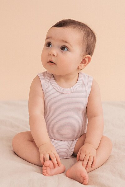 Boumini Cotton Baby Snapback Undershirt Body Pink Striped Envelope Collar 0-3...