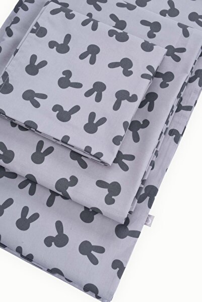 Boumini % 100 Pamuk Bebek Nevresim Takımı Tavşan Kulağı Gri