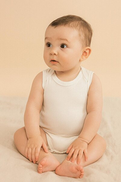 Boumini بدلة أطفال من القطن ذات ياقة مغلفة بيضاء من عمر 0 ​​إلى 36 شهرًا