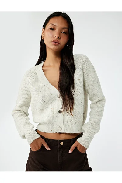 Koton Glitter Buttoned Long Sleeve V-Neck Knitwear Cardigan