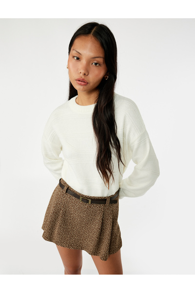 Koton Crew Neck Stitching Detailed Long Sleeve Knitwear Sweater