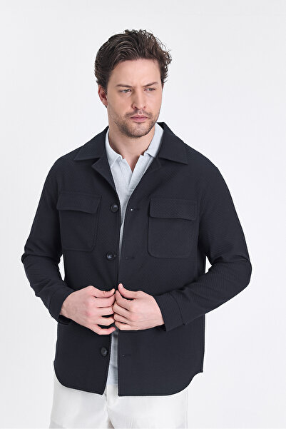 Frappoli Dolex Чоловіча темно-синя діагональна куртка з еластичною тканиною Overshirt
