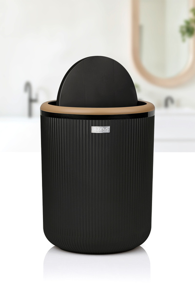 Okyanus Home Linea Due Black Striped Round Trash Can