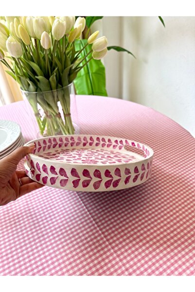 Decamor home Handmade Pink Detailed Tray Large Size