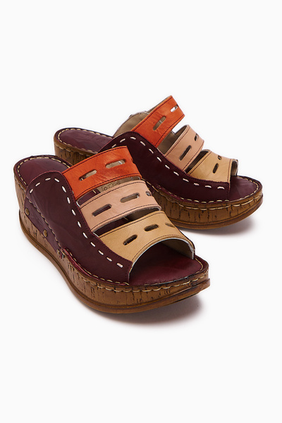 Limoya Piele autentică Etta Skin Color, Bej Powder Orange Violet Laser Cut Full Ortopedic Papuci de damă