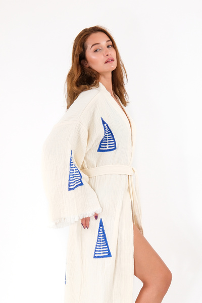 Befera Design Kimono de muselină 100% bumbac cu model imprimat cu navigație h...