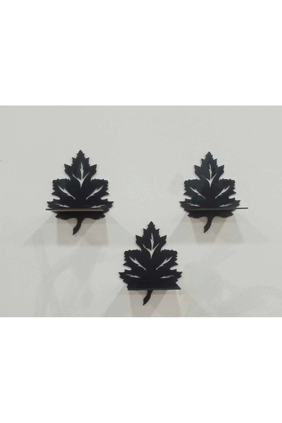 hediyesepetin 3-Piece Wooden Wall Ornament Rack Plane Leaf Candle Holder Blac...