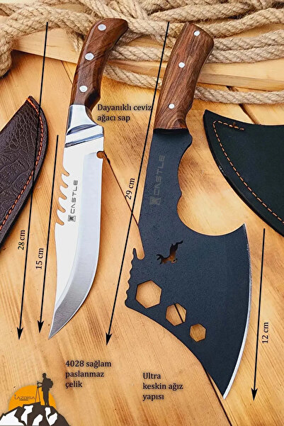 LAZBİSA Outdoor Balta Kamp Piknik Şef Bıçağı Ceviz Ağaç Sap Kılıflı ( Outlz-02 )