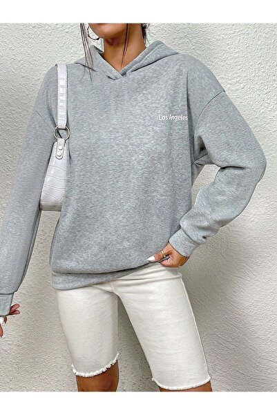 CLAYES Los Angeles Minimal Sweatshirt - Gray Printed Oversize Hoodie