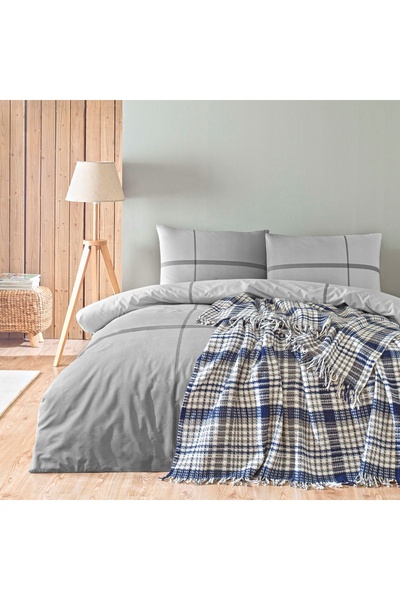 Taç Elwood Çift Kişilik Scotch Battaniyeli Nevresim Takımı Lacivert