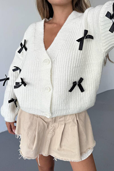 İLKCET MODA Κορδέλα Λεπτομέρεια Oversize Γυναικεία Ζακέτα