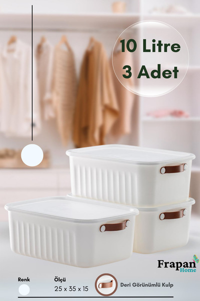 Frapan Home 3 Pieces 10 Lt Multi-Purpose Organizer Box with Lid Inside Cabinet Bathroom Kitchen Organizer