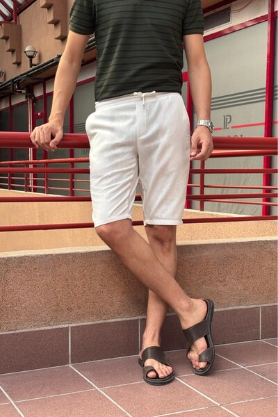 inpool Ανδρικό καλοκαιρινό βαμβακερό λινό ελαστικό σορτς τσέπης μέσης & βερμούδα