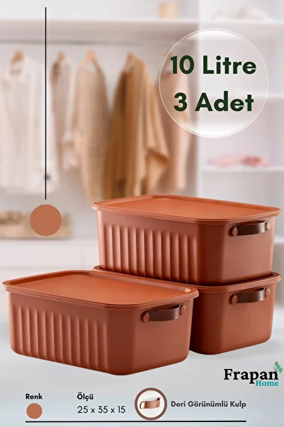 Frapan Home 3 Pieces 10 Lt Multi-Purpose Organizer Box with Lid Inside Cabinet Bathroom Kitchen Organizer