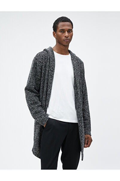 Koton Long Hooded Cardigan with Textured Pocket Detail