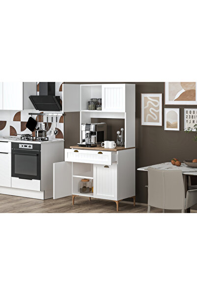 Fly Mobilya Esin Çok Amaçlı Dolap Membran Mdf , Çekmeceli Kahve Köşesi, Fırın Dolabı, Kiler Dolabı