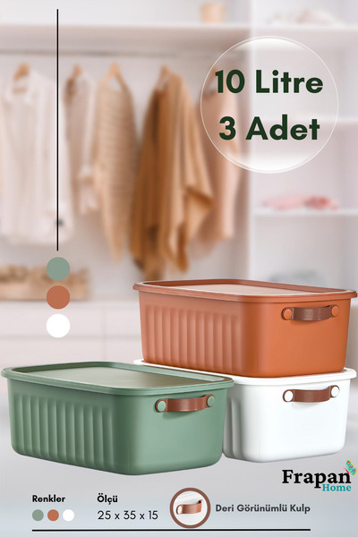 Frapan Home 3 Pieces 10 Lt Multi-Purpose Organizer Box with Lid Inside Cabinet Bathroom Kitchen Organizer