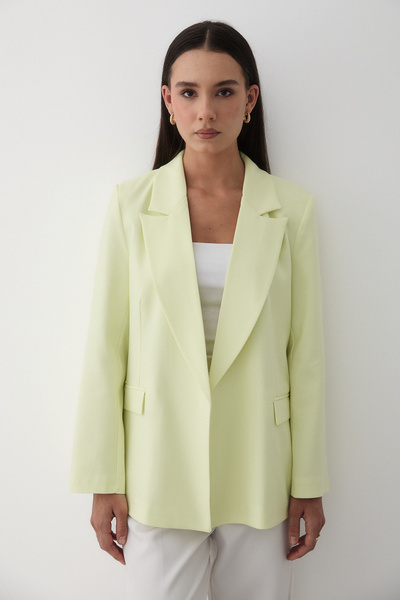 JASTE Women's Yellow Striped Lined Sleeve Detailed Blazer Jacket
