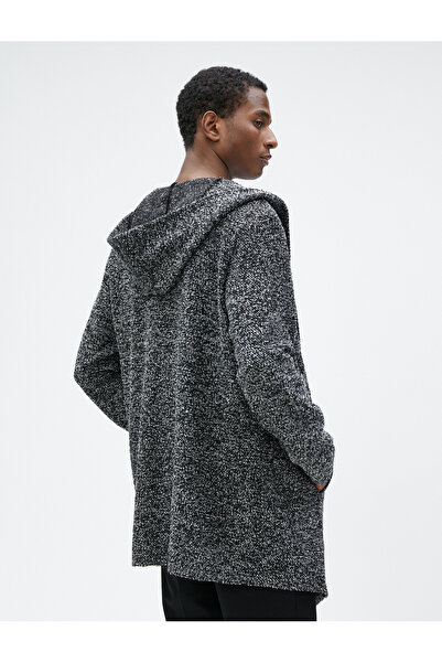 Koton Long Hooded Cardigan with Textured Pocket Detail