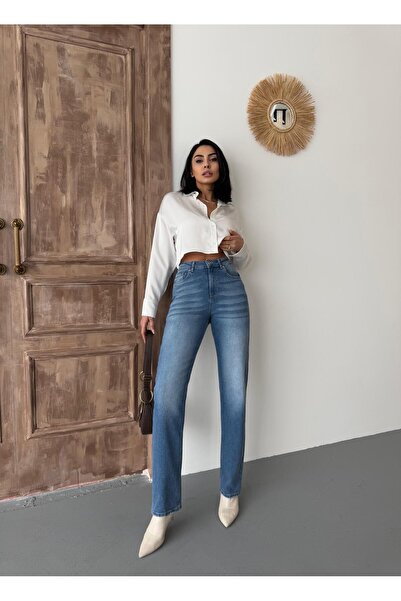 XBELLA DENİM Жіночі прямі джинси з високою талією, ластиком і вузькими штанинами