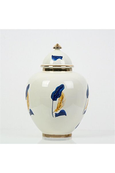 Vitale Mavi Gold Yaprak Desenli Şah Küp 38 cm AK.NRH0057