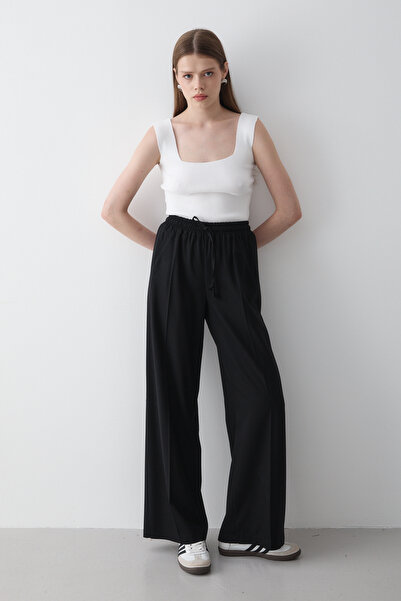 JASTE Women's Black Elastic Waist Wide Leg Palazzo Pants