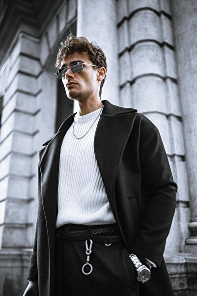 ablukaonline Oversize Rahat Kesim Uzun Erkek Kaşe Kaban Palto Siyah