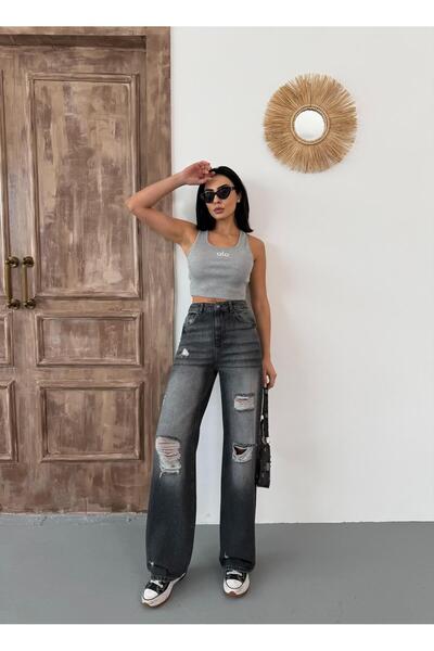 XBELLA DENİM Women's Wide-Leg High Laser Waist Wide Leg Jeans