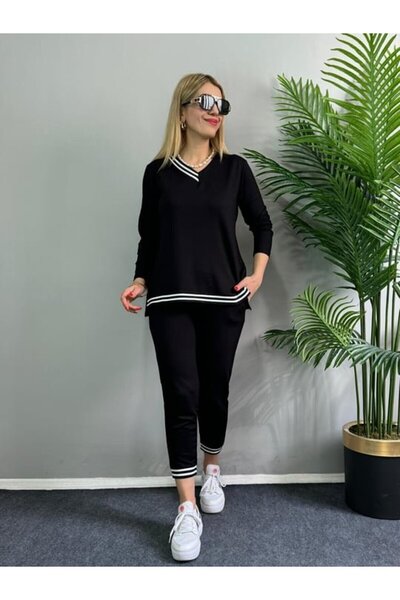 modaserdem Γυναικείο σετ με μακρυμάνικο λαιμόκοψη - Βαμβακερό ύφασμα με δύο κ...