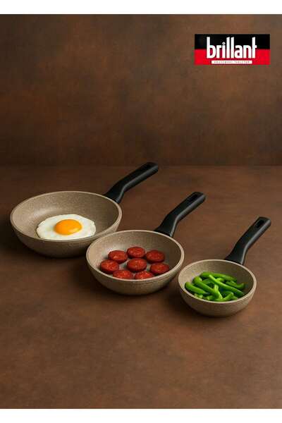 Brillant Lüks 3'lü Granit Tava Seti 28/24/20 Cm Yanmaz/Yapışmaz Tava Sahan Seti