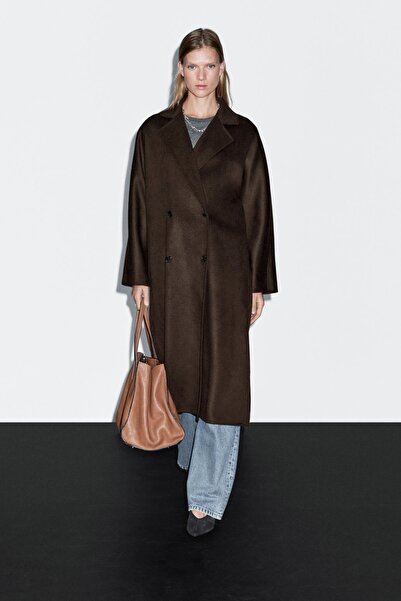 Massimo Dutti Uzun kruvaze yün karışımlı kaban