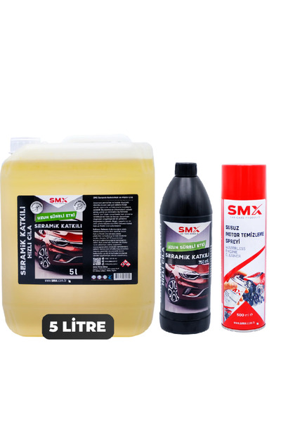 SMX Seramik Katkılı Hızlı Cila 5 LT - 750 ML - Susuz Motor Temizleme 500 ML U...