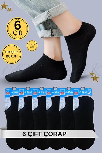 AYMELEK Men's Short Socks 6 Pairs Cotton Combed Lycra Sneakers Invisible Socks
