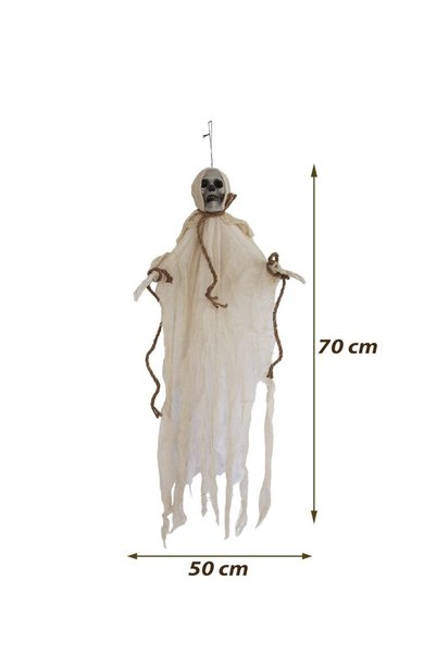 Parti Adresi Cadılar Bayramı Kuru Kafa İskelet Figürlü Asılabilir Halloween Parti Dekoru 70 cm Beyaz