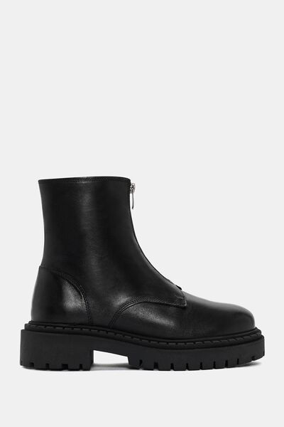 Bestyle حذاء نسائي من الجلد الطبيعي بسحاب أسود من Ziva