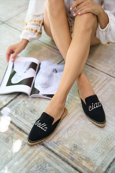 Bestyle Ciao Femei - Papuci espadrille din piele intoarsa neagra