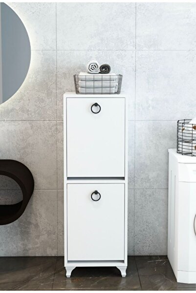hanlıdizayn İki Katlı Çamaşır Dolabı Dekoratif Çamaşırlık 2 Sepetli Kirli Sepeti Banyo Dolabı