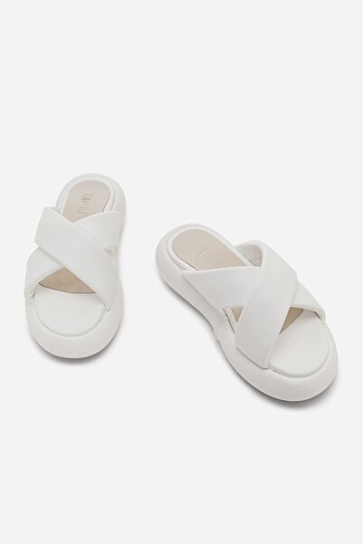 Bestyle Γυναικείες Παντόφλες Λευκή Χοντρή Σόλα - Khayt