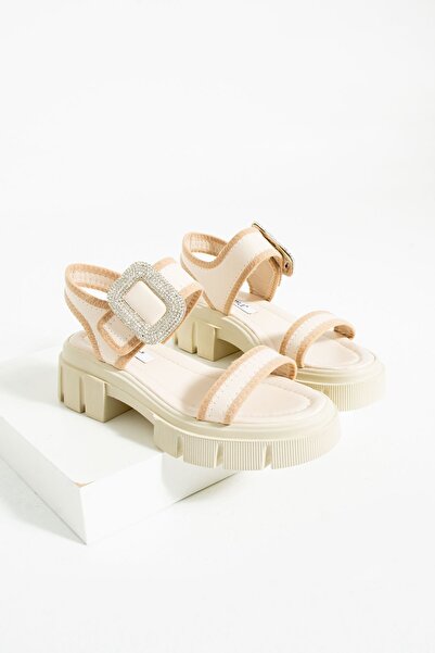 Bestyle Meena Kadın Bej Taşlı Sandalet