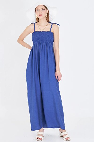 KaSheHa İndigo Kalın Askılı Üstü Gipeli Elbise 140 Cm