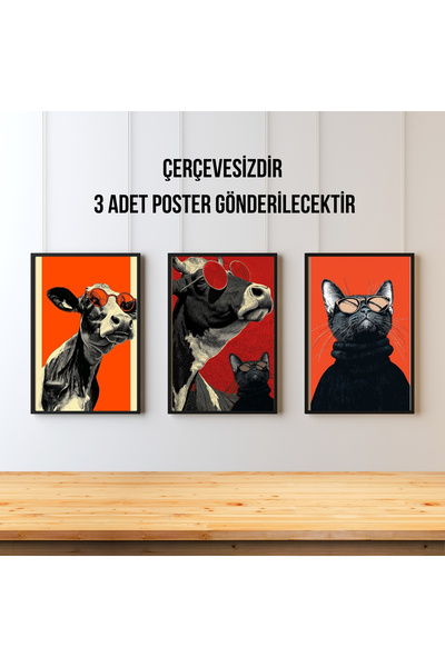 millonu 3 postere cu ilustrații de animale, pisică tablouri, decorațiuni de p...