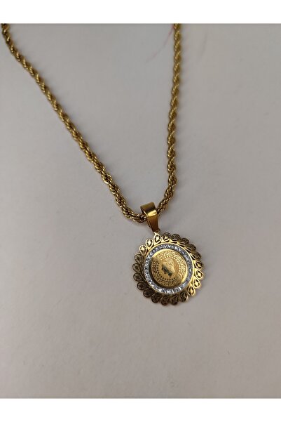 Romea ÇEYREKLİ DÖNER ZİNCİRLİ GOLD ÇELİK KOLYE